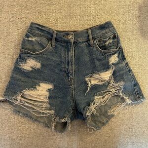American Eagle Outfitters Distressed High-Rise Denim Shorts - Blue